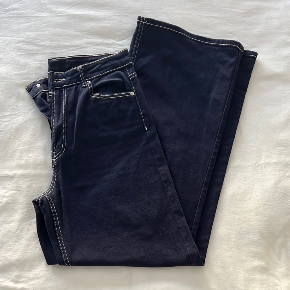H&M Dark Navy Wide Leg Jeans with Contrast Stitching